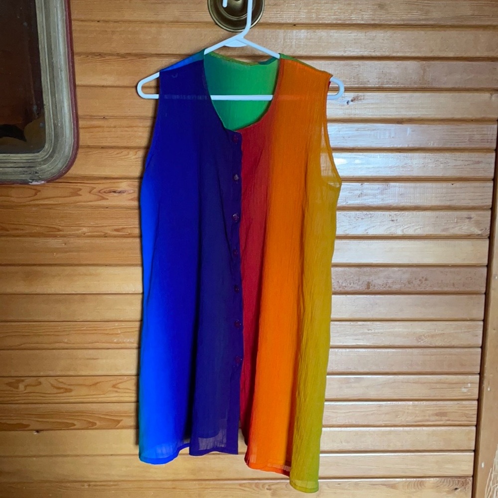 Rainbow sleeveless button up